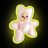 Vintage neon-colored teddy bear plush toy with a rubber face, inspired by Japanese kawaii culture and retro kitsch style.