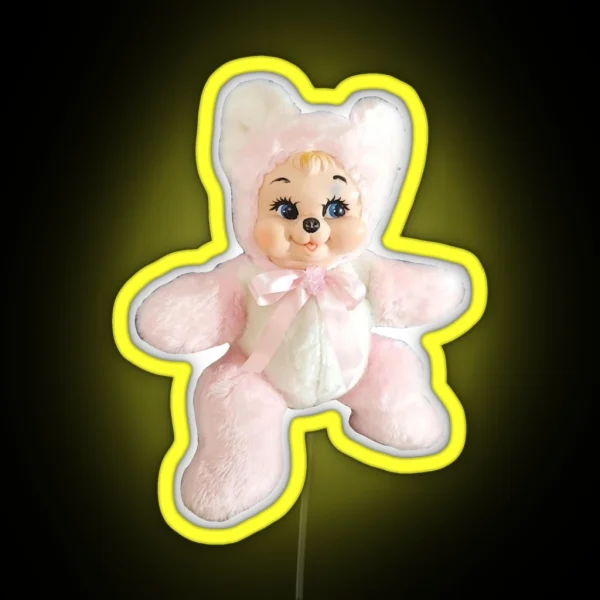 Vintage Kawaii Kitsch Rushton Rubber Face Teddy Bear RGB Neon Sign