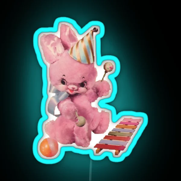 Vintage Kitsch Meyercord Bunny Rabbit RGB Neon Sign
