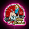Vintage pink RGB neon sign with LED lights in a full service setting.