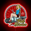 Vintage RGB neon sign with red lighting effects on a dark background.