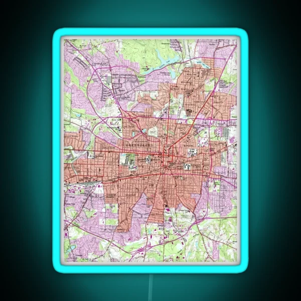 Vintage Map Of Greensboro North Carolina 1951 2 RGB Neon Sign