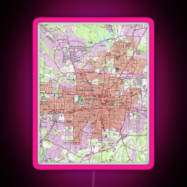 Vintage Map Of Greensboro North Carolina 1951 2 RGB Neon Sign