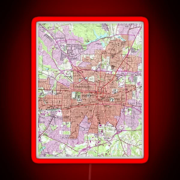 Vintage Map Of Greensboro North Carolina 1951 2 RGB Neon Sign