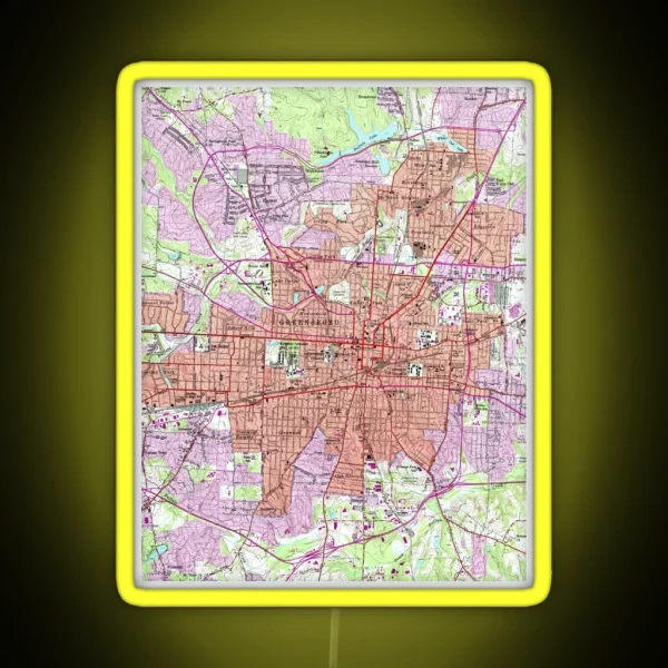 Vintage Map Of Greensboro North Carolina 1951 2 RGB Neon Sign
