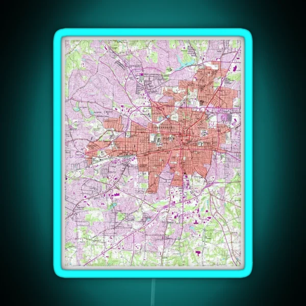 Vintage Map Of Greensboro North Carolina 1951 RGB Neon Sign
