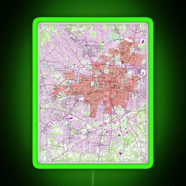 Vintage Map Of Greensboro North Carolina 1951 RGB Neon Sign