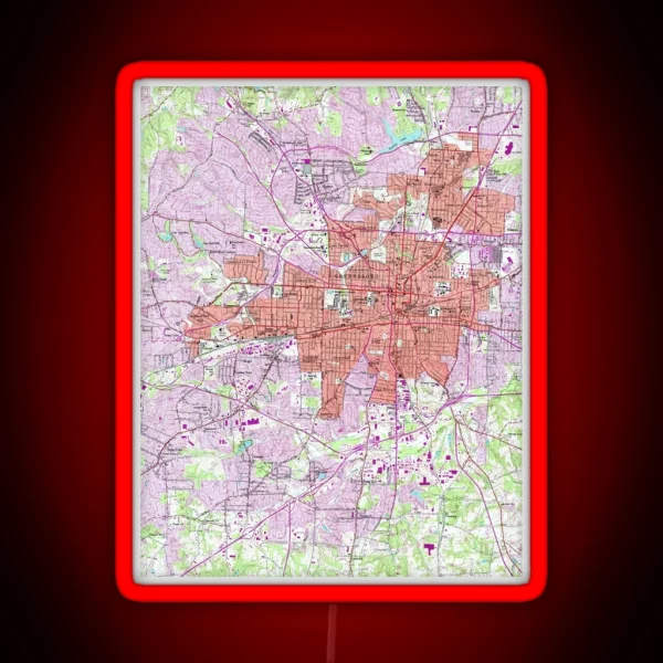 Vintage Map Of Greensboro North Carolina 1951 RGB Neon Sign