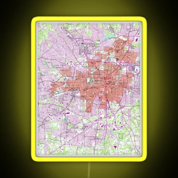 Vintage Map Of Greensboro North Carolina 1951 RGB Neon Sign