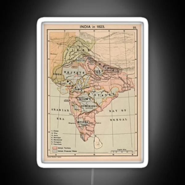 Vintage Map Of India 1823 RGB Neon Sign
