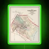 Vintage map of Wilmington, Delaware from 1884 with neon sign overlay