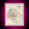 Vintage 1884 map of Wilmington, Delaware with neon sign overlay