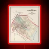 Vintage 1884 map of Wilmington, Delaware with neon sign overlay.