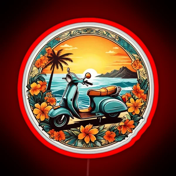 Vintage Moped At Sunset RGB Neon Sign