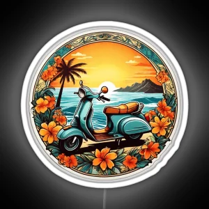 Vintage Moped At Sunset RGB Neon Sign