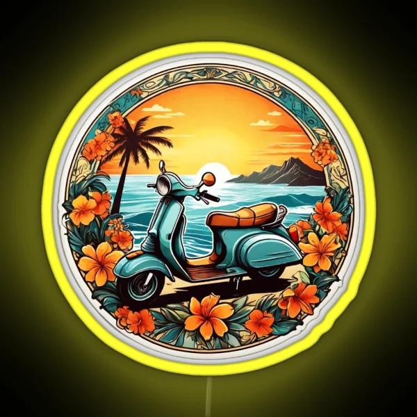 Vintage Moped At Sunset RGB Neon Sign