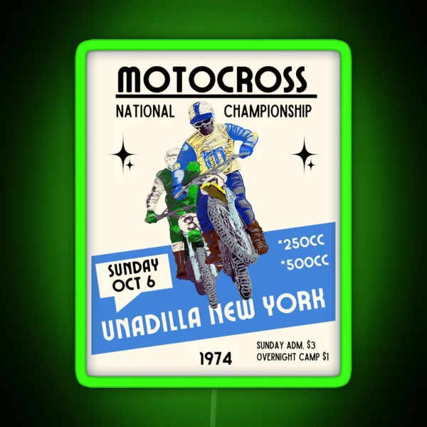 Vintage Motocross Unadilla New York 1974 Poster RGB Neon Sign