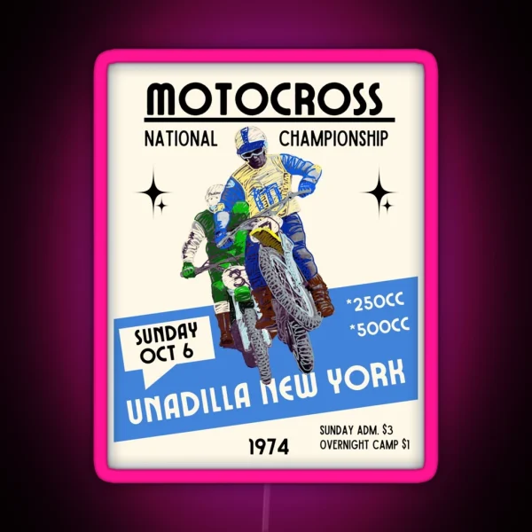 Vintage Motocross Unadilla New York 1974 Poster RGB Neon Sign
