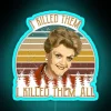 Vintage neon sign from the TV show 'Murder, She Wrote' with a distressed and colorful aesthetic