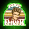 Vintage neon sign from the TV show Murder, She Wrote featuring a green-colored 'I Killed Them, I Killed Them' title.