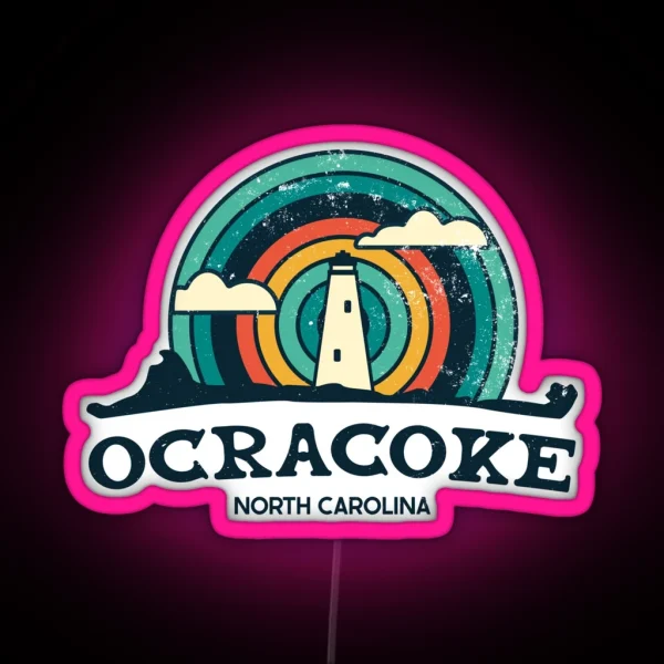 Vintage Ocracoke Island NC OBX 80s Style Led RGB Neon Sign