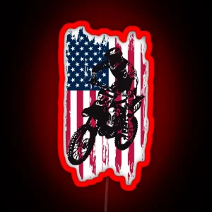 Vintage Patriotic Dirt Bike Motocross USA American Flag RGB Neon Sign