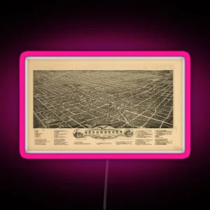 Vintage Pictorial Map Of Greensboro NC 1891 RGB Neon Sign