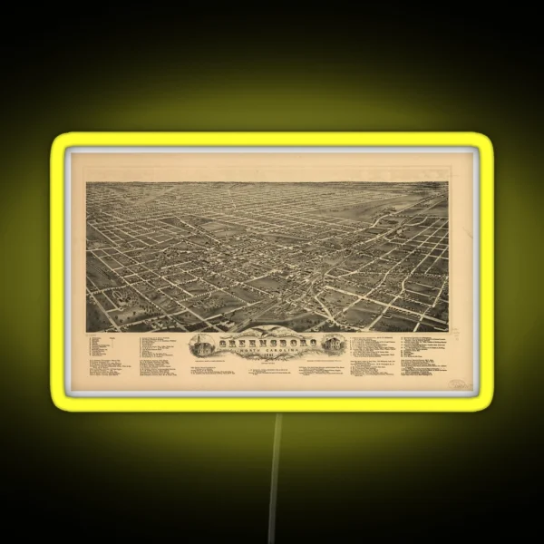 Vintage Pictorial Map Of Greensboro NC 1891 RGB Neon Sign
