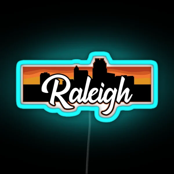 Vintage Raleigh North Carolina Sunset Skyline RGB Neon Sign