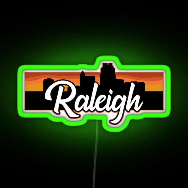 Vintage Raleigh North Carolina Sunset Skyline RGB Neon Sign