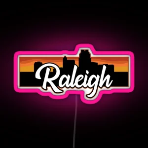 Vintage Raleigh North Carolina Sunset Skyline RGB Neon Sign