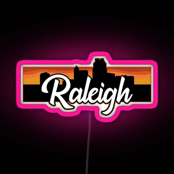 Vintage Raleigh North Carolina Sunset Skyline RGB Neon Sign