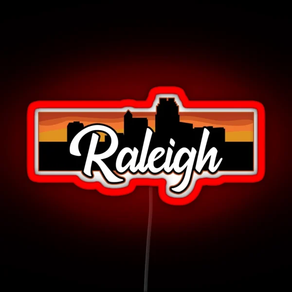 Vintage Raleigh North Carolina Sunset Skyline RGB Neon Sign