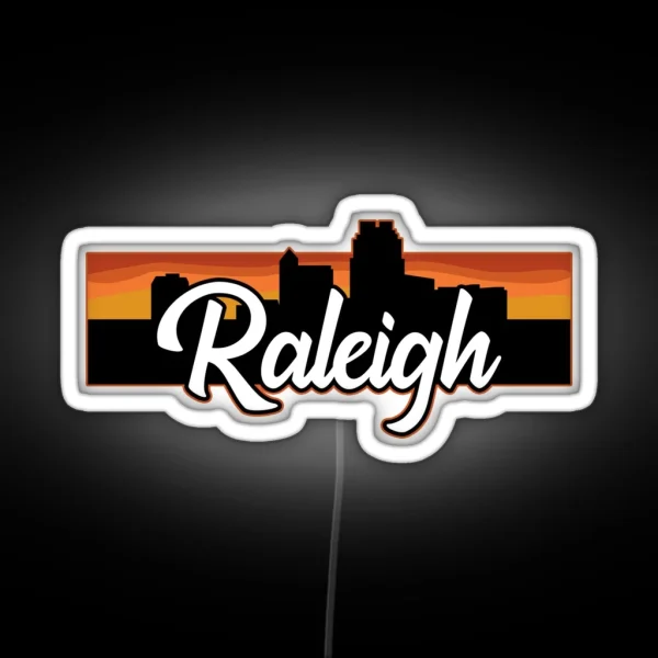 Vintage Raleigh North Carolina Sunset Skyline RGB Neon Sign