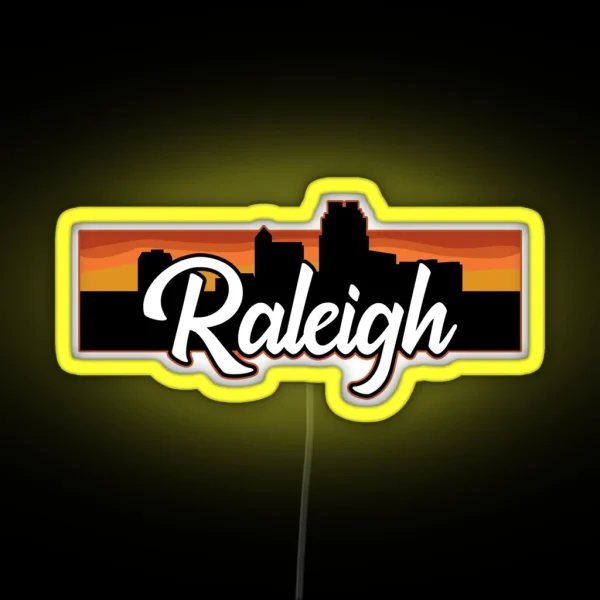 Vintage Raleigh North Carolina Sunset Skyline RGB Neon Sign