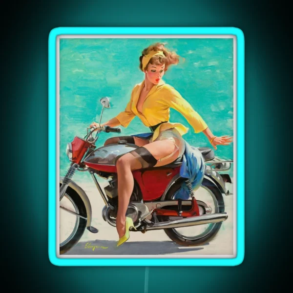 Vintage Retro Motorcycle Bike Rider Pin Up RGB Neon Sign