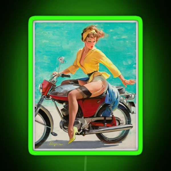 Vintage Retro Motorcycle Bike Rider Pin Up RGB Neon Sign