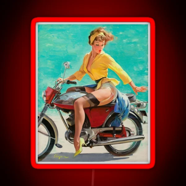 Vintage Retro Motorcycle Bike Rider Pin Up RGB Neon Sign