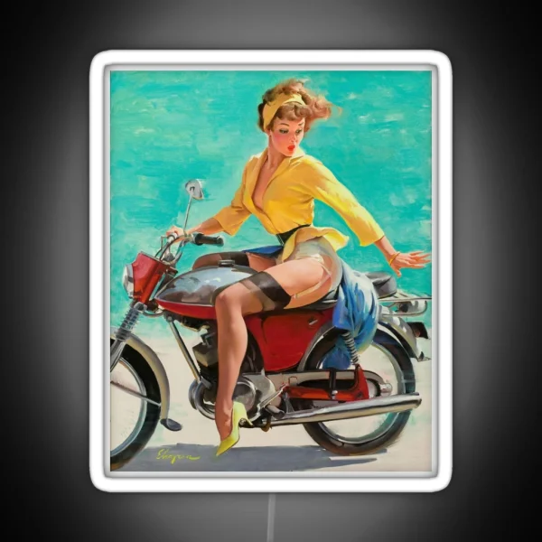 Vintage Retro Motorcycle Bike Rider Pin Up RGB Neon Sign
