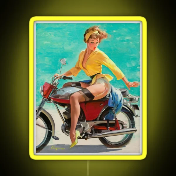 Vintage Retro Motorcycle Bike Rider Pin Up RGB Neon Sign