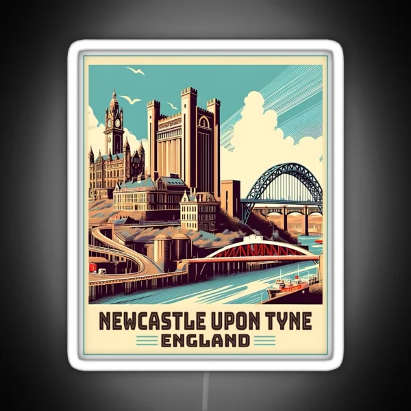 Vintage Retro Newcastle Upon Tyne England Landmarks RGB Neon Sign