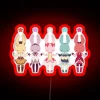 Puella Magi Madoka Magica vintage neon sign in RGB colors, reminiscent of old Japanese arcades and retro anime aesthetic.