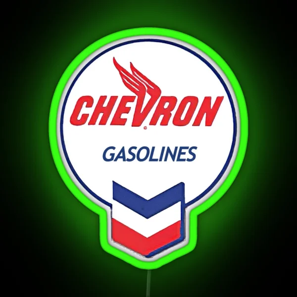 Vintage Round Chevron Gasolines Logo RGB Neon Sign