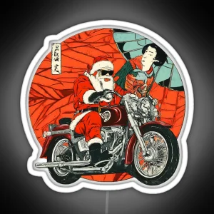 Vintage Santa Motorcycle Art Unique Christmas Biker Santa Claus Print Retro Holiday Cool Santa Biker Gift Fun RGB Neon Sign