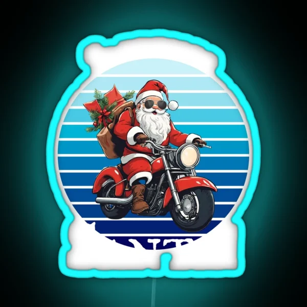 Vintage Santa Riding Motorcycle Mens Funny Christmas RGB Neon Sign