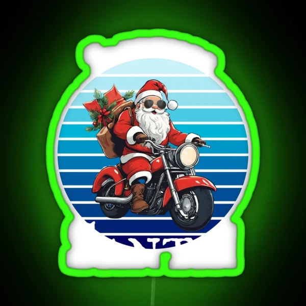 Vintage Santa Riding Motorcycle Mens Funny Christmas RGB Neon Sign