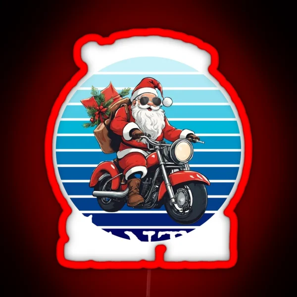 Vintage Santa Riding Motorcycle Mens Funny Christmas RGB Neon Sign
