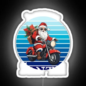 Vintage Santa Riding Motorcycle Mens Funny Christmas Biker RGB Neon Sign