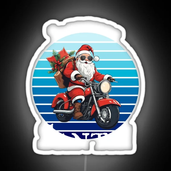 Vintage Santa Riding Motorcycle Mens Funny Christmas RGB Neon Sign