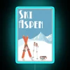 Vintage 1980s Aspen ski resort poster featuring neon RGB colors.